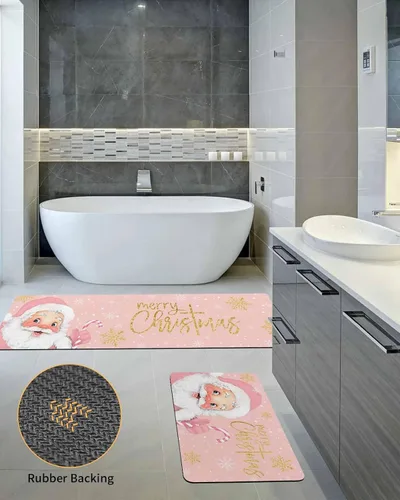 Miniatura 5 de Tapete de baño con Papá Noel rosa para bañera, antideslizante, de secado rápido y absorbente, tierra de diatomeas, para ducha, dormitorio, cocina