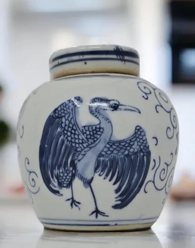 Miniatura 6 de Jarrón de cerámica cubierto de cerámica de porcelana azul y blanca de estilo antiguo, estilo Ming de China, chino Jingdezhen (S3) (flor azul)