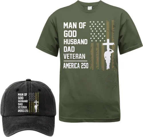Miniatura 7 de Camiseta personalizada del 250 aniversario de Estados Unidos, camiseta patriótica veterana con juego de gorra, regalo para soldados retirados
