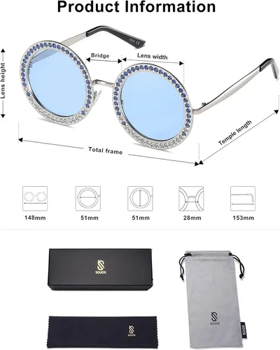 Miniatura 4 de SOJOS Shining Oversized Round Rhinestone Sunglasses Festival Gem Sunnies SJ1095