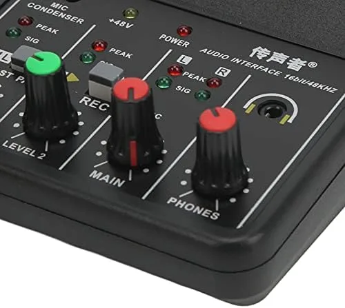 Miniatura 9 de Mezclador de audio de 2 canales, mini consola mezcladora DJ de audio de 2 canales con 16 bits, resolución de audio de 48 KHZ, fuente de alimentación