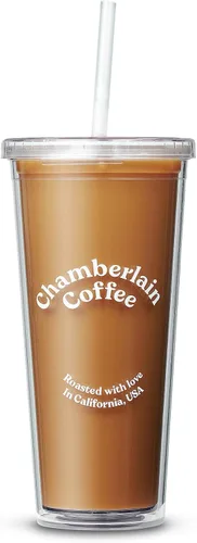 Miniatura 2 de Chamberlain Coffee Vaso transparente para matcha y café – Vasos transparentes con tapa y pajilla, vasos de plástico de 24 onzas con tapas, doble