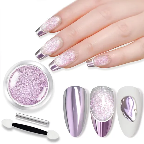 Miniatura 9 de Born Pretty Polvo de Uñas Holográfico Fino Efecto Arco Iris Iridescente Multi Cromo para Manicura en Polvo de Pigmento Holográfico para Salón, Arte
