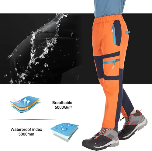 Miniatura 14 de linlon Pantalones impermeables para la nieve para niños y niños, forro polar lind para senderismo, softshell, cálidos, con aislamiento térmico