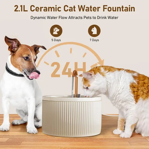 Miniatura 5 de Fuente de agua de cerámica para gatos DOOOB, fuentes de cerámica para gatos de 2.1L/71oz, fuente de agua automática para mascotas para gatos, fuente