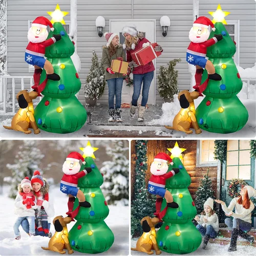 Miniatura 7 de Inflables de Navidad de 6 pies de alto para exteriores, árbol de Papá Noel, decoración de perro, luces LED integradas, divertidas decoraciones