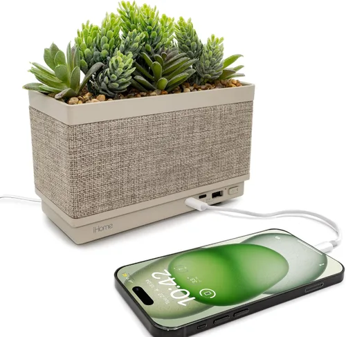 Miniatura 7 de iHome PowerPlant - Estación de carga, suculentas falsas con estación de carga USB para iPhone, Android y más, color blanco (iPP45)