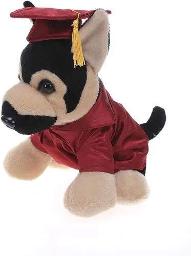 Miniatura 10 de Plushland Pastor alemán de peluche para el día de graduación, texto personalizado, nombre o logotipo de tu escuela en el vestido, lo mejor