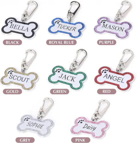 Miniatura 4 de Etiquetas de identificación de mascotas personalizadas de acero inoxidable con diseño de hueso brillante - Etiquetas de perro profundamente grabadas