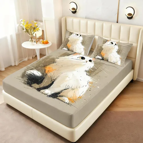 Miniatura 23 de AILONEN Lovely Bear - Juego de sábanas bajeras tamaño Queen, juego de ropa de cama con pajarita de dibujos animados para niños y niñas, sábana