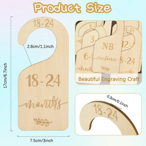 Miniatura 2 de Whaline Juego de 7 divisores de madera para armario de bebé, organizador de percha de armario de recién nacido a 24 meses, separadores de decoración