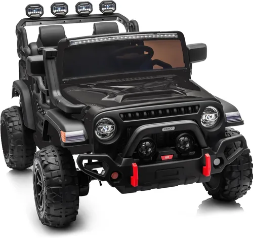 Hikiddo Coche eléctrico de 2 plazas, coche de juguete de paseo de 12 V para niños 4-8 con control remoto, neumáticos EVA, color negro