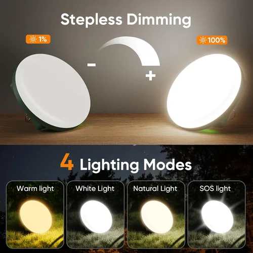 Miniatura 2 de Eventek Linterna de campamento de 12000 mAh, luces LED ultra brillantes con 4 modos y magnética, linterna recargable impermeable IPX5 para cortes