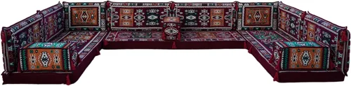 Miniatura 7 de arabicsofa Juego de asientos de sofá árabe granate en forma de U - Sofá modular bajo para sala de estar