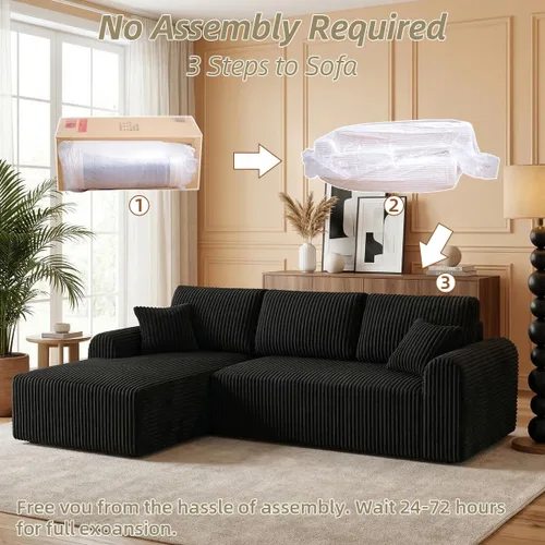 Miniatura 6 de Sofá modular Cloud de 104 pulgadas con diván en forma de L, sofás tapizados modernos con asiento profundo, sofá comprimido de esponja de pana