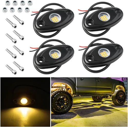 Miniatura 7 de Luces de Roca para Camiones, 4 Módulos de Luces LED de Roca, Kits de Luces de Neón de Roca Impermeables IP67 para Camioneta ATV Todoterreno SUV