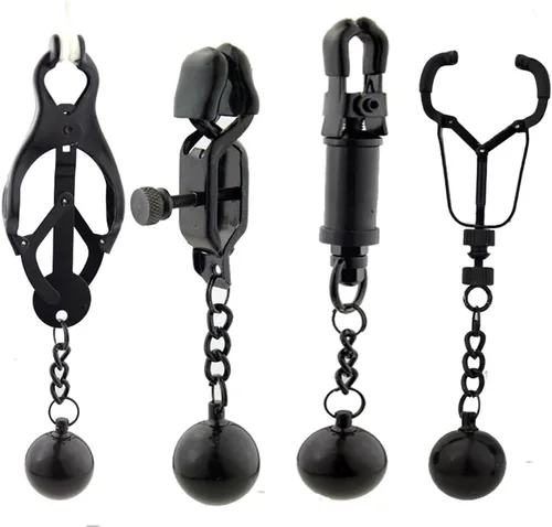 Miniatura 5 de Pinzas para pezón con peso de acero inoxidable con clip de cadena para pezón, bola ajustable, sin perforación, joyería para pezones para adultos