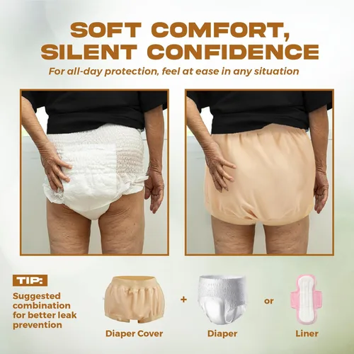 Miniatura 5 de Cubierta de pañales para adultos, impermeable, reutilizable, para incontinencia, pantalones de plástico para incontinencia, cintura alta, a prueba