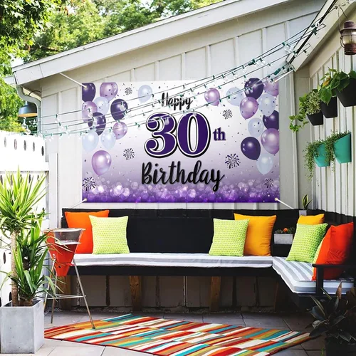 Miniatura 5 de Decoraciones de feliz cumpleaños 30, cartel grande de globo morado de 30 cumpleaños, suministros para fiesta de cumpleaños de 30 años. 30 (EE. UU.)