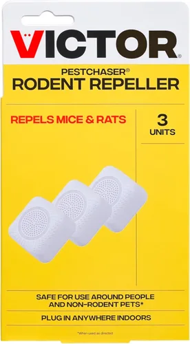 Victor PestChaser - Repelente ultrasónico de roedores para interiores con luz nocturna, paquete de 3 dispositivos de enchufe disuasorio de roedores,