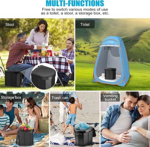 Miniatura 6 de PAHTTO Portable Camping Toilet, Folding Toilet for Adults with Lid and Retractable Toilet Paper Holder, Waterproof Porta Potty with Carry Bag and
