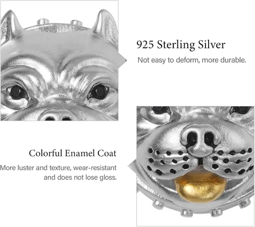 Miniatura 7 de GNOCE Bully Pitbull - Abalorio de plata de ley para pulsera collar de regalo para mujeres y niñas esposa e hija