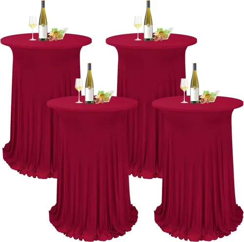Miniatura 17 de Paquete de 4 manteles redondos para mesa de cóctel, de 32 x 43 pulgadas, de elastano, con cortinas onduladas, color beige, para mesa de boda, bar