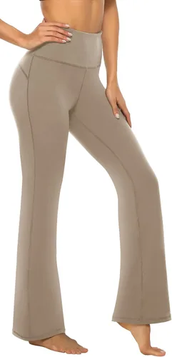 Miniatura 2 de AFITNE - Pantalones de yoga con corte de bota con bolsillos para mujer de talle alto pantalones de yoga para entrenamiento con control de abdomen