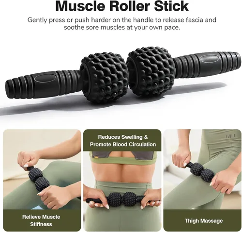 Miniatura 4 de Juego de rodillos de espuma 5 en 1, rodillo de espuma para piernas, rodillo muscular, bola de masaje, banda de resistencia para terapia física