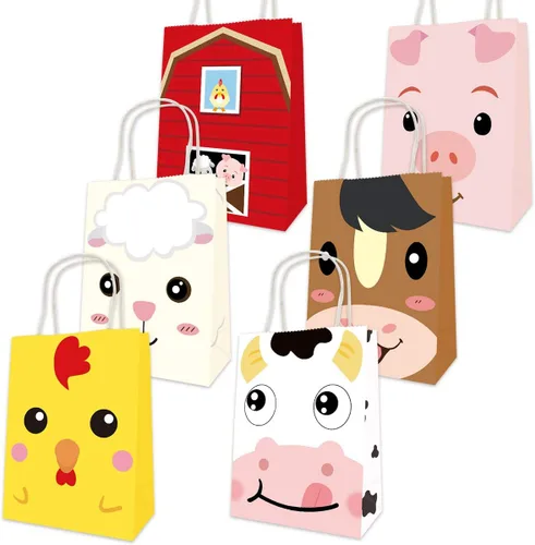Miniatura 2 de Fancy Land Bolsas de recuerdo de fiesta de animales de granja, bolsa de dulces con asas para regalos de cumpleaños, 18