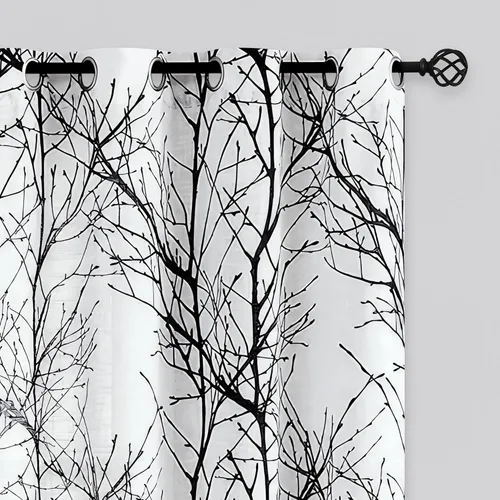 Miniatura 19 de FMFUNCTEX Cortinas de Lino Semitransparentes para Dormitorio, Cortinas Azules y Blancas de 63 Pulgadas de Largo para Sala de Estar, Cortinas de Rama