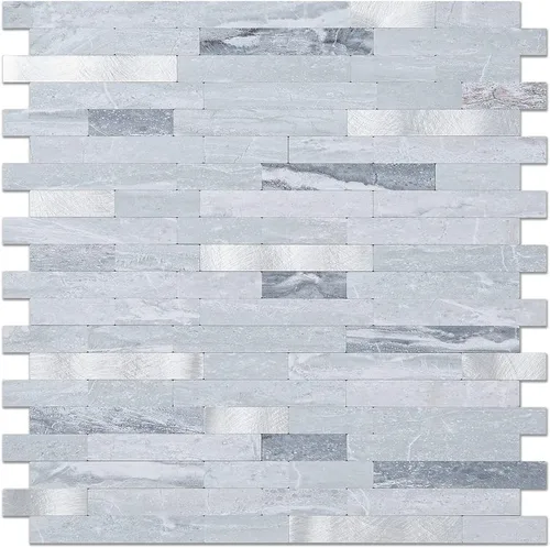DICOFUN - Azulejo adhesivo de loseta en muro para la cocina, piedra faxu gris claro, PVC con metal mixto, 1 lámina