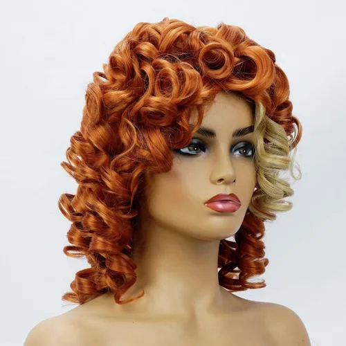 Miniatura 4 de Auburn - Pelucas rizadas para mujeres negras, peluca corta con flequillo, pelucas rizadas suaves y sueltas para mujeres, fibra sintética, cabello