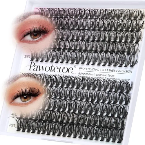 Miniatura 25 de Extensiones de pestañas Pawotence, racimos de 280 piezas, pestañas individuales en racimo, extensiones de pestañas 50D, mezcla de 9-16 mm, racimos