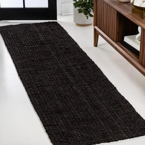 JONATHAN Y Alfombra de yute negro tejida a mano Pata, 2x8, estilo bohemio, rústico, de cabaña, fácil de limpiar para sala de estar, dormitorio,