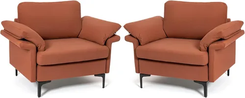 Miniatura 19 de Giantex Juego de 2 sofás individuales, silla decorativa, con cómodo cojín de 5 pulgadas, reposabrazos con cremallera, patas de acero, sillón de sala