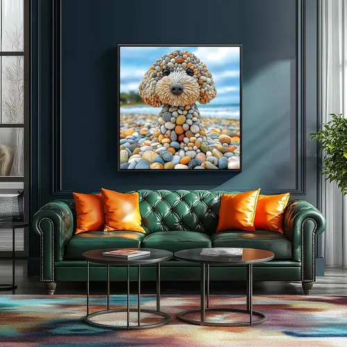 Miniatura 4 de Rompecabezas de 500 piezas para adultos - Rompecabezas de arte de animales de perro de piedra de playa para adultos, desafiante diversión familiar