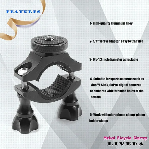 Miniatura 3 de Niewalda Soporte de cámara de bicicleta para bicicleta de montaña/cámara de acción de motocicleta, soporte de bicicleta compatible con cámara