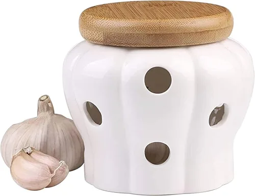 MEKBOK Garlic Keeper,Garlic Keeper para mostrador,Contenedor de ajo ventilado blanco,Contenedor de almacenamiento de ajo de cerámica con tapa de
