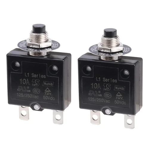 Miniatura 9 de 2 piezas de disyuntor térmico de 3 A, disyuntor de protector térmico de sobrecarga con botón de reinicio manual 32V DC 125/250V AC 3A con cables
