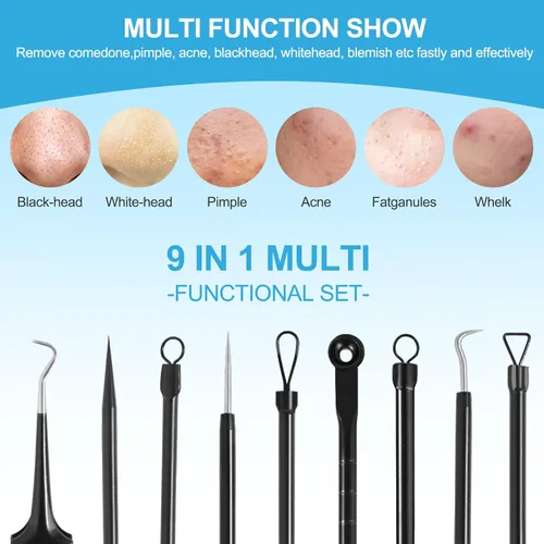 Miniatura 5 de Herramientas Removedoras de Puntos Negros Kit de Herramientas para Reventar Espinillas, Extractor de Comedones Kit de Eliminación de Acné