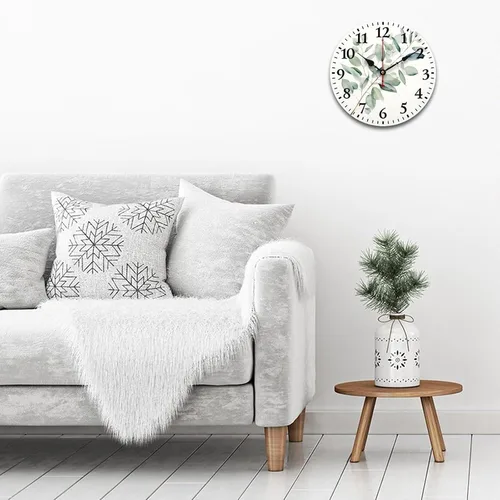 Miniatura 3 de Reloj de pared de madera de 10 pulgadas, acuarela, rústico, eucalipto, reloj de pared de madera rústica, cuarzo, sin tictac, número arábigo, hoja