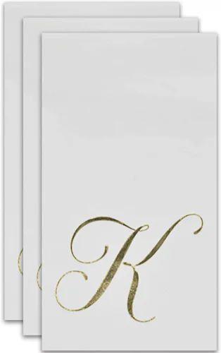 Miniatura 4 de Gift Boutique 100 servilletas doradas con monograma para invitados, letra K, toallas de mano desechables de papel metálico para baño, tocador, boda