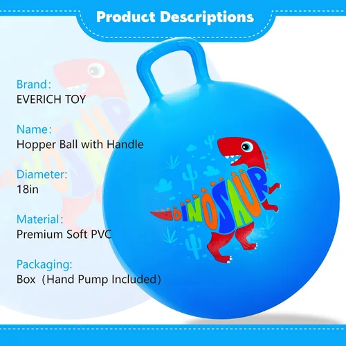 Miniatura 2 de Pelota saltarina, juguetes de dinosaurio para saltar para niños, pelota hinchable de 18 pulgadas con asa, juguetes saltarines azules inflables