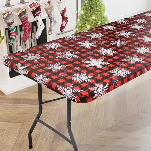 Miniatura 45 de misaya Mantel rectangular de vinilo, mantel ajustable, 100% impermeable, borde elástico, reverso de franela, mantel de plástico para mesas plegables