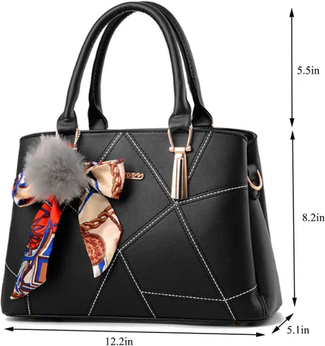 Miniatura 5 de XingChen Bolsos de cuero para mujer, bolso de hombro con asa superior, con pompón y lazo