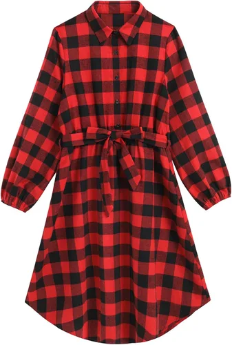 Miniatura 3 de AWIBMK Trajes familiares a juego para Navidad, color verde y rojo, a cuadros, vestidos para mamá e hija, otoño, invierno, Navidad, trajes familiares
