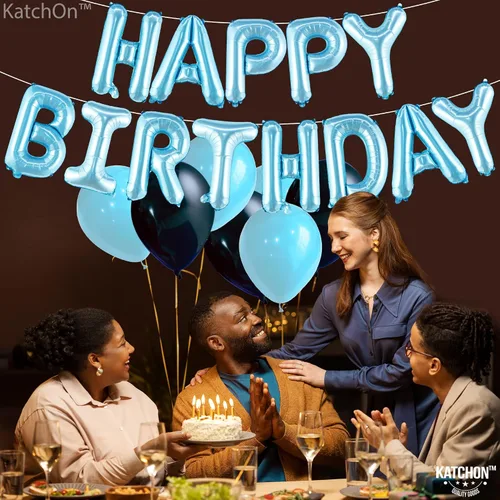 Miniatura 6 de KatchOn, Pancarta de Globos de Feliz Cumpleaños Azul Claro - 16 Pulgadas Cartel de Feliz Cumpleaños Decoración de Cumpleaños para Niños, Niñas