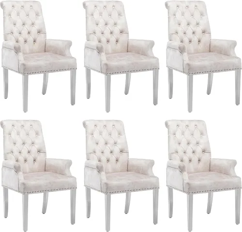 Miniatura 27 de LOULENS Lujosas sillas de comedor de terciopelo, sillas de comedor modernas tapizadas con capitoné, sillas de comedor con reposabrazos y patas
