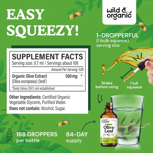 Miniatura 3 de Wild & Organic Extracto líquido de hoja de olivo, suplemento de hoja de olivo para apoyo inmunológico, gotas líquidas de oleuropeína, tintura
